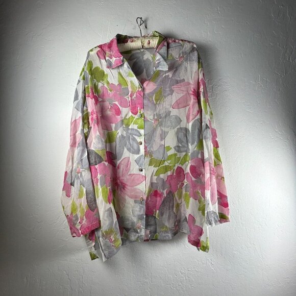 Click by Color Me Cotton Cupro Rayon Floral Button Down Shirt XL Long Sleeve - Picture 1 of 8
